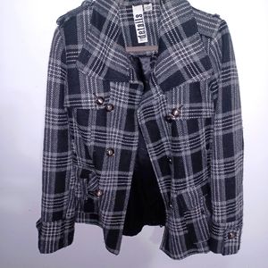 Black and White Plaid Dress Coat W Sz M